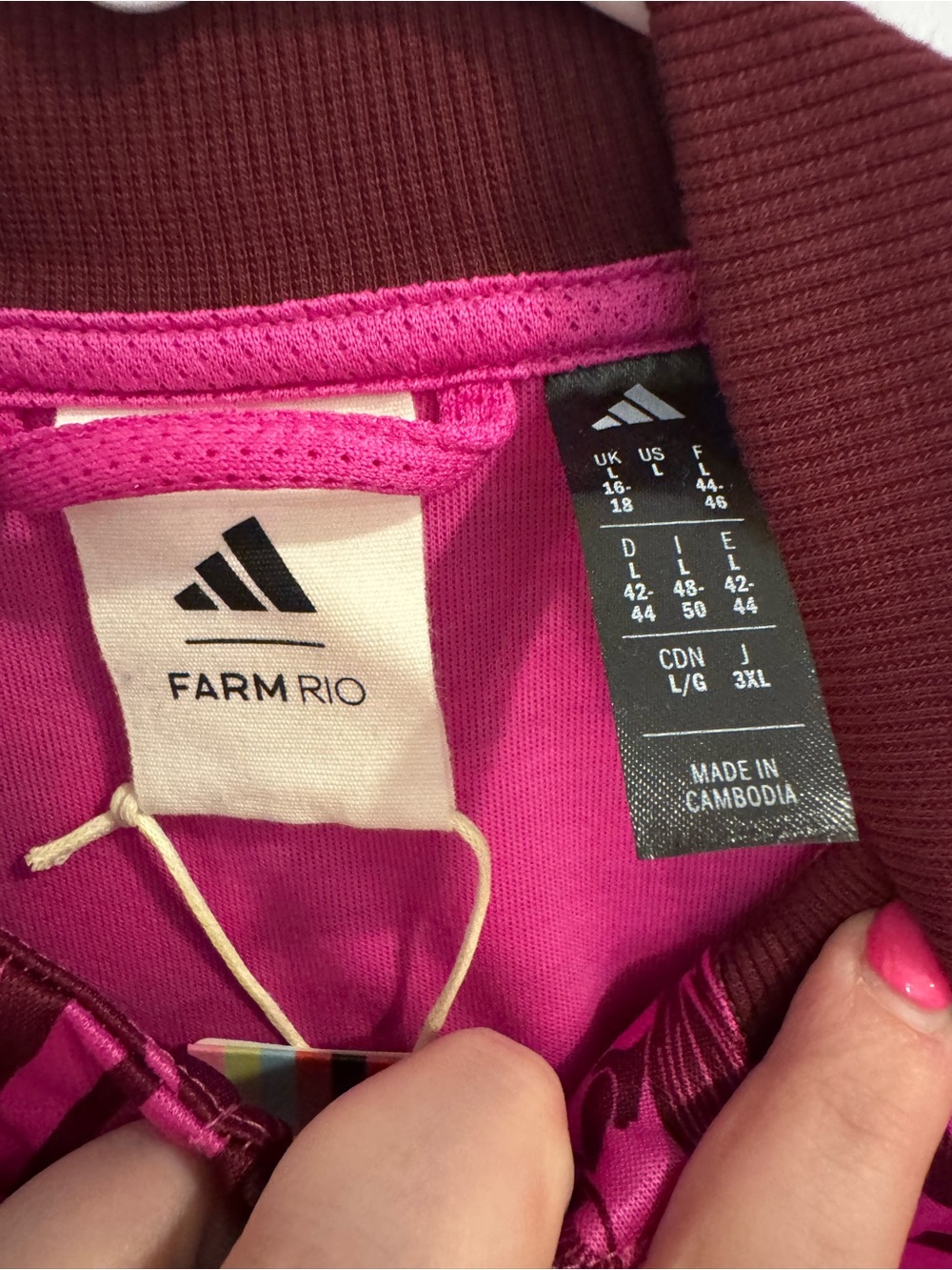 adidas x Farm Rio Magenta & Maroon Graphic Zip Track Jacket with Yellow Stripes - Picture 3 of 6